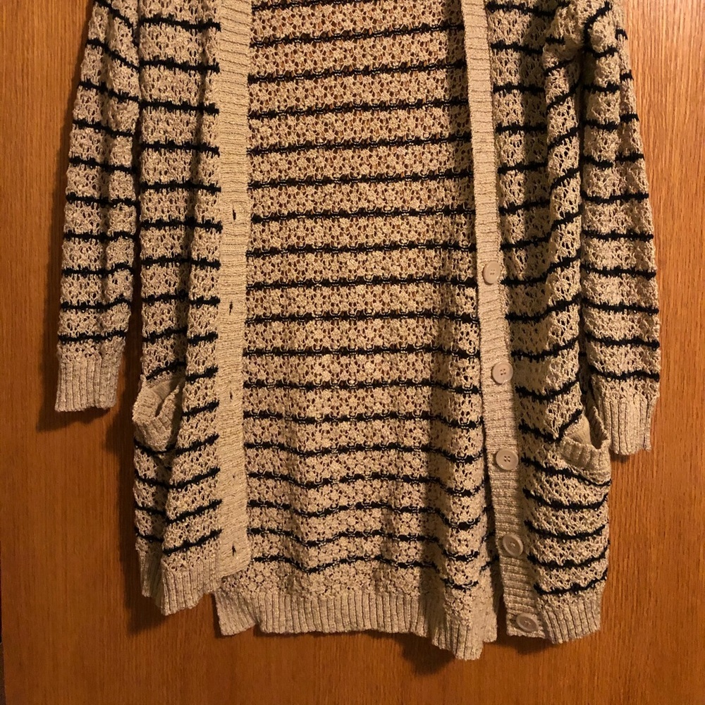 Long tan cardigan with black stripes